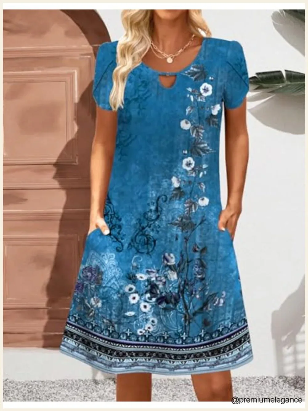 Women's Floral A-Line Mini Dress with Pockets Short Sleeve Casual Summer